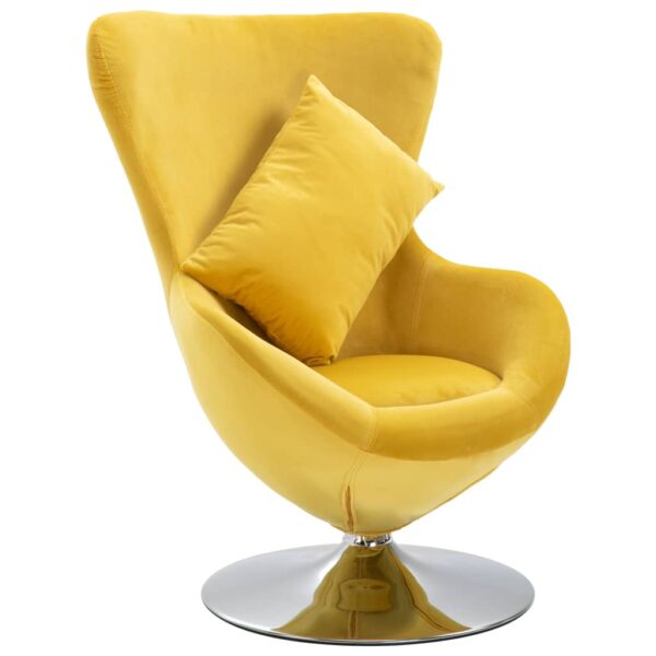 Elegant Velvet Swivel Egg Chair Comfortable Cushioned Armchair Yellow Lounge