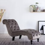 Elegant Grey Velvet Chaise Lounge Chair Tufted Comfortable Ergonomic Scroll Design