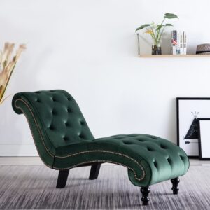 Elegant Green Velvet Chaise Lounge Chair Tufted Comfortable Scroll Design Sofa