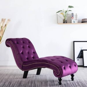 Luxurious Velvet Chaise Lounge Chair Purple Tufted Comfort Elegant Scroll Design