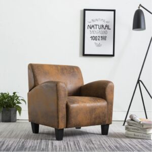 Luxurious Brown Faux Suede Leather Relax Chair Comfortable Armchair Modern Design