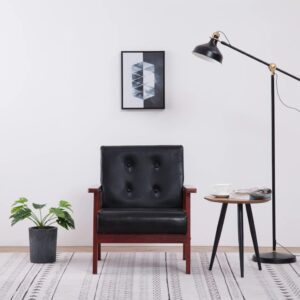 Retro Black Faux Leather Armchair Comfortable Padded Wooden Frame Living Room