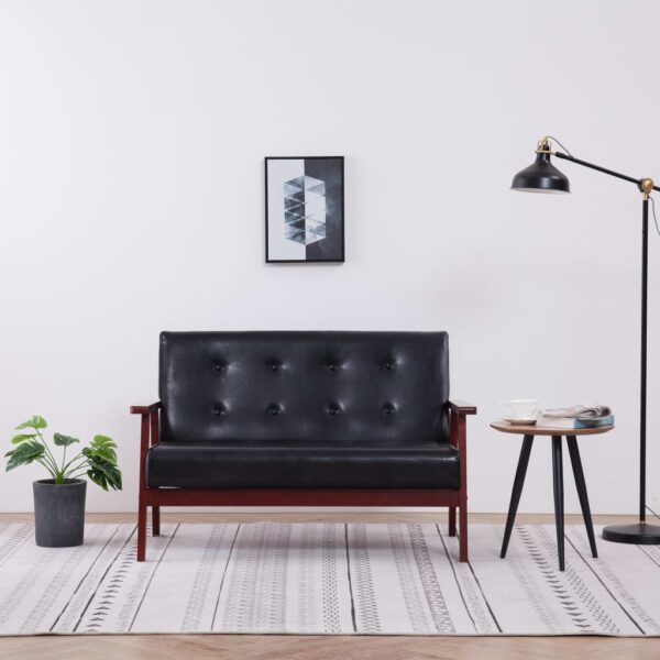 Luxurious Black Faux Leather Loveseat Comfortable Retro Design Living Room Sofa