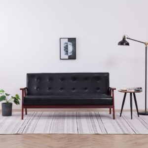 Luxurious Black Faux Leather Sofa Comfortable Retro 3-Seater Living Room Couch