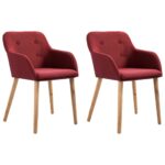 Dining Chairs 2 pcs Wine Red Fabric and Solid Oak Wood