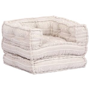 Comfortable Beige Fabric Modular Pouffe Convertible Sofa Bed with Pillows