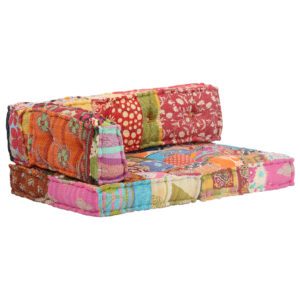 Multicolor Exotic  Comfortable Fabric Pouffe Patchwork Cotton Upholstery