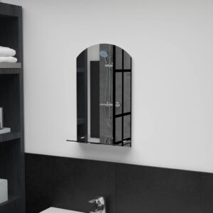 Contemporary Tempered Glass Wall Mirror with Shelf Bathroom Bedroom Decor