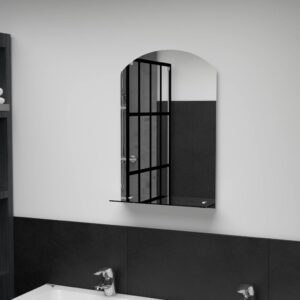 Contemporary Tempered Glass Wall Mirror with Shelf Bathroom Bedroom Decor