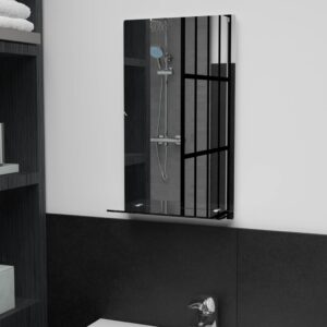 Contemporary Tempered Glass Wall Mirror with Shelf Bathroom Bedroom Decor