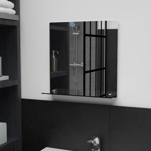 Contemporary Tempered Glass Wall Mirror with Shelf Bathroom Bedroom Decor