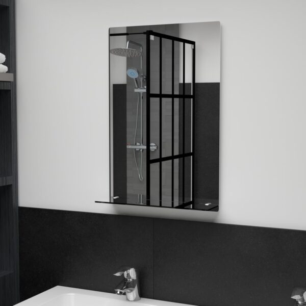 Contemporary Tempered Glass Wall Mirror with Shelf Bathroom Bedroom Decor