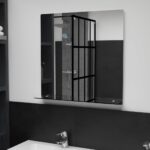 Contemporary Tempered Glass Wall Mirror with Shelf Bathroom Bedroom Decor