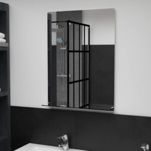 Contemporary Tempered Glass Wall Mirror with Shelf Bathroom Bedroom Decor