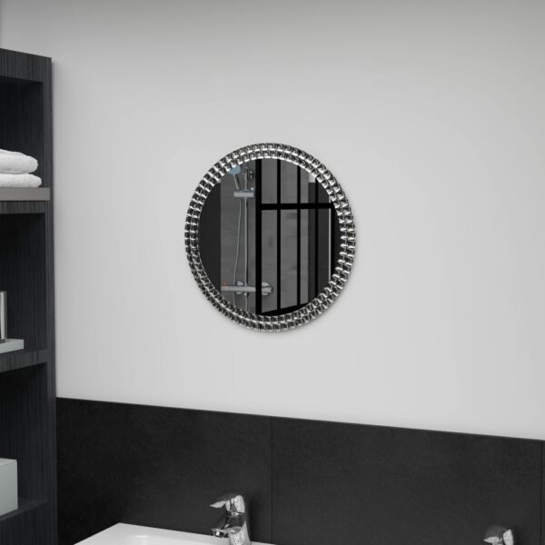 Contemporary Round Wall Mirror with Acrylic Crystal Rim Tempered Glass Silver