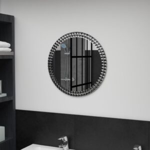 Contemporary Round Wall Mirror with Acrylic Crystal Rim - Silver Tempered Glass