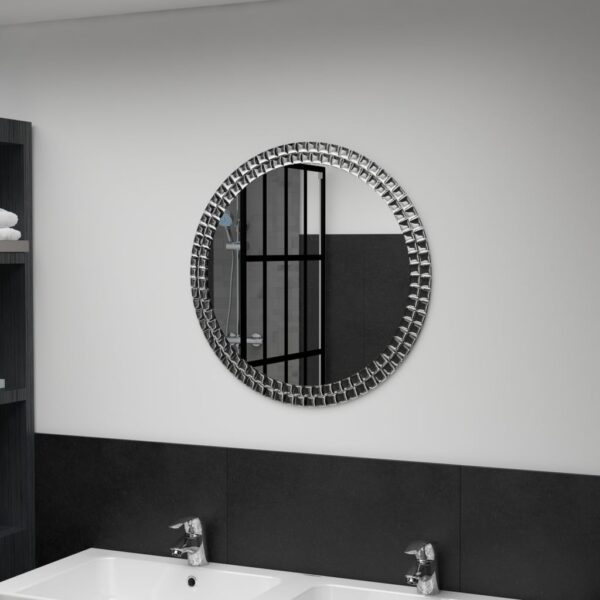 Contemporary Round Wall Mirror with Acrylic Crystal Rim Silver Tempered Glass