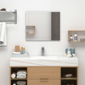 Modern Glass Wall Mirror Rectangular Cosmetic Bathroom Decor Easy Mount 60x50cm