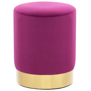 Luxurious Velvet Upholstered Stool Gold Metal Base Barrel Shaped Side Table