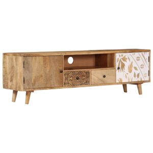 Solid Mango Wood TV Stand Media Console Handmade Cabinet with Storage Drawers