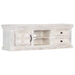 Solid Mango Wood TV Cabinet White Polished Lacquered Media Console Storage Stand