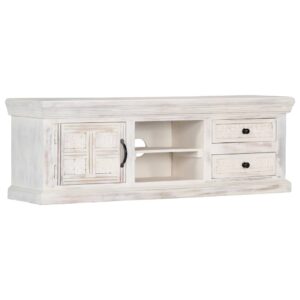 Solid Mango Wood TV Cabinet White Polished Lacquered Media Console Storage Stand