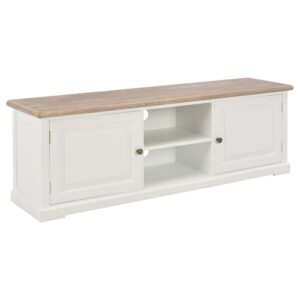 Chic White Wood TV Stand Modern Media Console with Storage and Cable Management