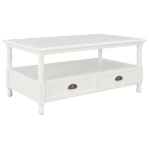 Elegant White Wooden Coffee Table with Storage Drawers Chic Living Room Decor