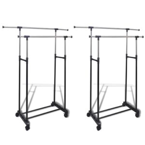 Adjustable Stainless Steel Double Rail Garment Rack Portable Clothes Hanger