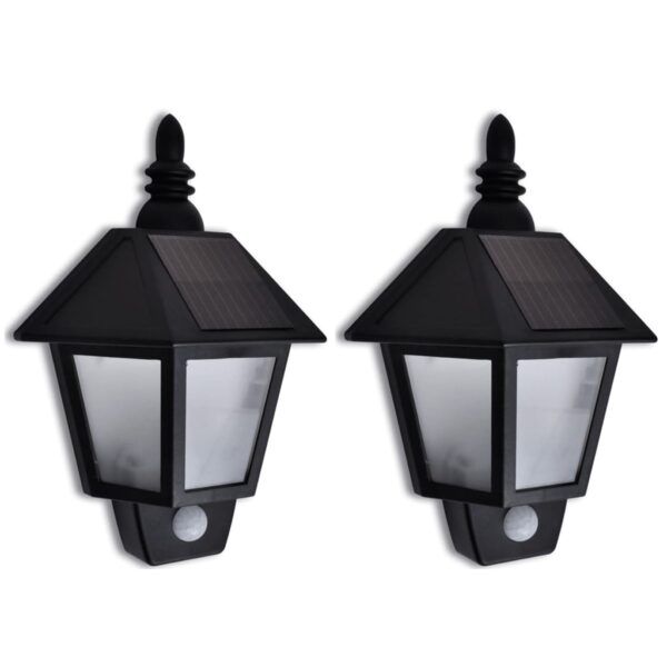 Solar Powered LED Wall Lights Motion Sensor Outdoor Garden Path Fence Lamp Pair