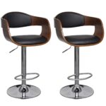 Elegant Adjustable Swivel Bar Stools Set High Backrest Faux Leather Wood Frame