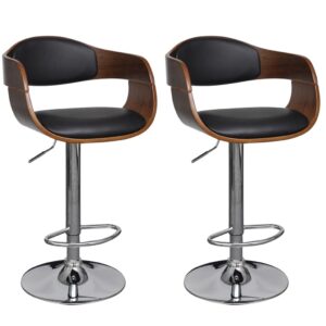 Elegant Adjustable Swivel Bar Stools Set High Backrest Faux Leather Wood Frame