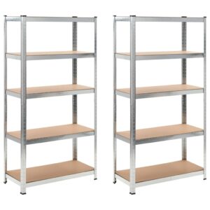 Heavy Duty Steel MDF Storage Shelves Vertical Horizontal Organizer Silver Pair