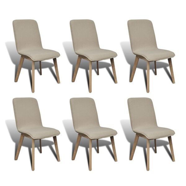 Dining Chairs 6 pcs Beige Fabric and Solid Oak Wood