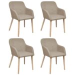 Dining Chairs 4 pcs with Oak Frame Beige Fabric and Solid Oak Wood