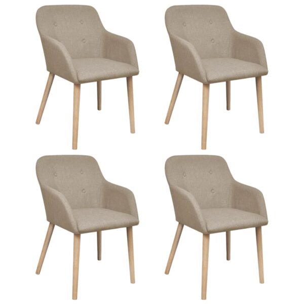 Dining Chairs 4 pcs with Oak Frame Beige Fabric and Solid Oak Wood