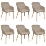 Dining Chairs 6 pcs Beige Fabric and Solid Oak Wood