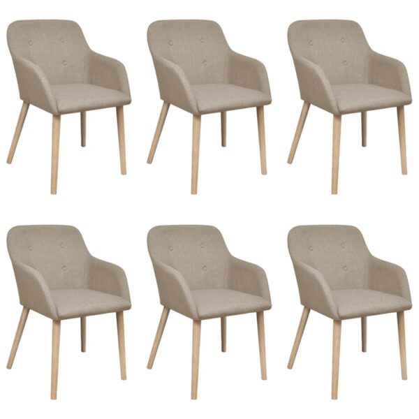 Dining Chairs 6 pcs Beige Fabric and Solid Oak Wood