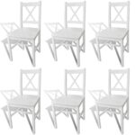 Elegant White Solid Pine Wood Dining Chairs Set of Six Ergonomic Design