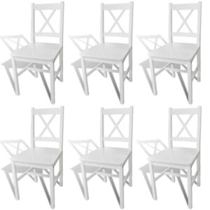 Elegant White Solid Pine Wood Dining Chairs Set of Six Ergonomic Design