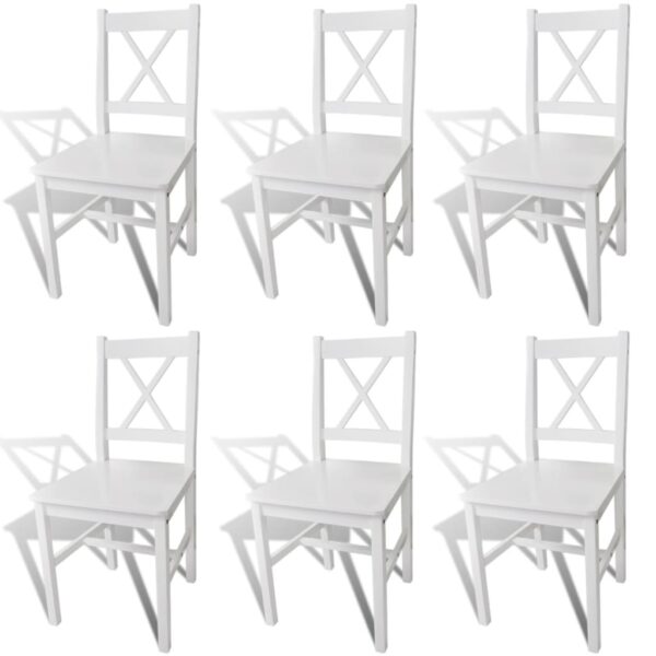 Elegant White Solid Pine Wood Dining Chairs Set of Six Ergonomic Design