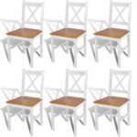 Elegant White Solid Pine Wood Dining Chairs Set of Six Ergonomic Design