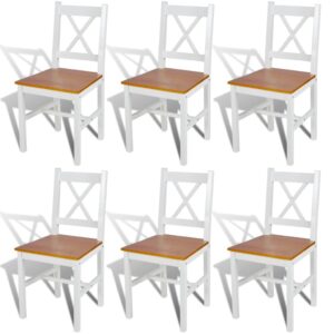 Elegant White Solid Pine Wood Dining Chairs Set of Six Ergonomic Design