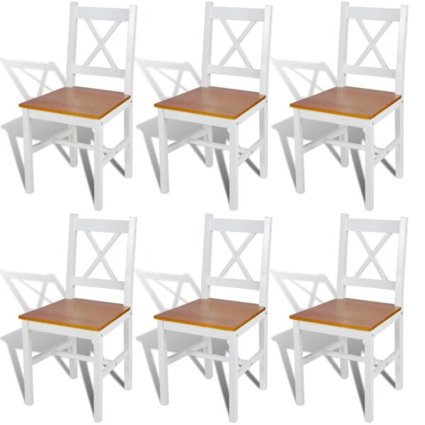 Elegant White Solid Pine Wood Dining Chairs Set of Six Ergonomic Design