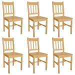 Elegant Set of Six Solid Pine Wood Dining Chairs Ergonomic Kitchen Seating Natural Finish