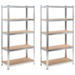 Adjustable Heavy Duty Storage Rack Shelves Steel Wood Organizer Silver Set of 2