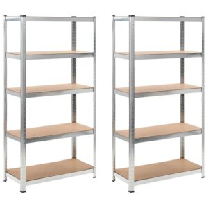 Adjustable Heavy Duty Storage Rack Shelves Steel Wood Organizer Silver Set of 2