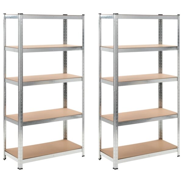 Adjustable Heavy Duty Storage Rack Shelves Steel Wood Organizer Silver Set of 2