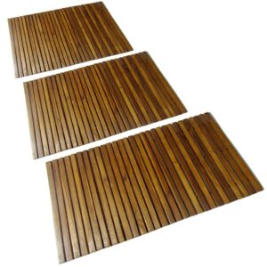 Luxury Acacia Wooden Bath Mat Set Non-Slip Sauna Spa Bathroom Floor Mats Pack