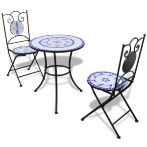 Mosaic Bistro Set Ceramic Tile Garden Patio Furniture Blue White Outdoor Decor